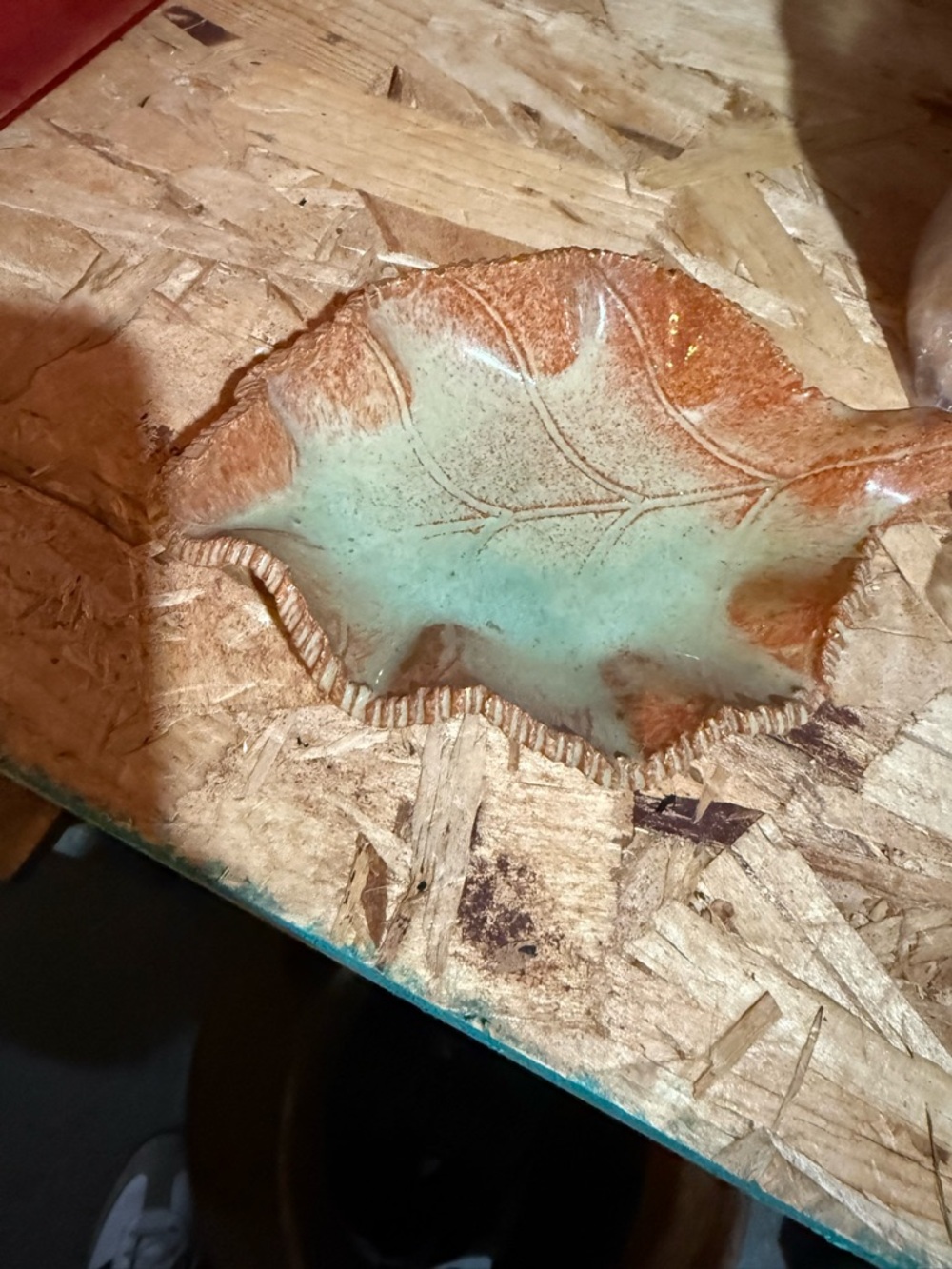 Handmade Leaf Ceramic Bowl in Turquoise and Brown